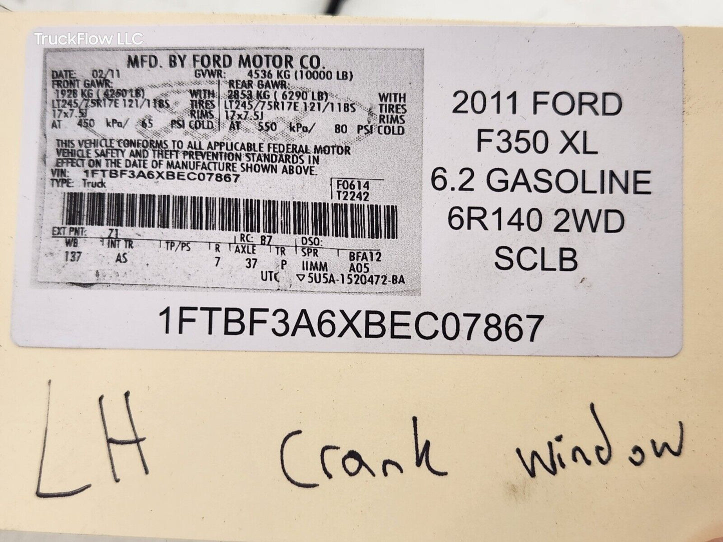 2011 FORD F350 DRIVER FRONT LH DOOR HARNESS MANUAL WINDOW OEM BC3T-14631-BBA