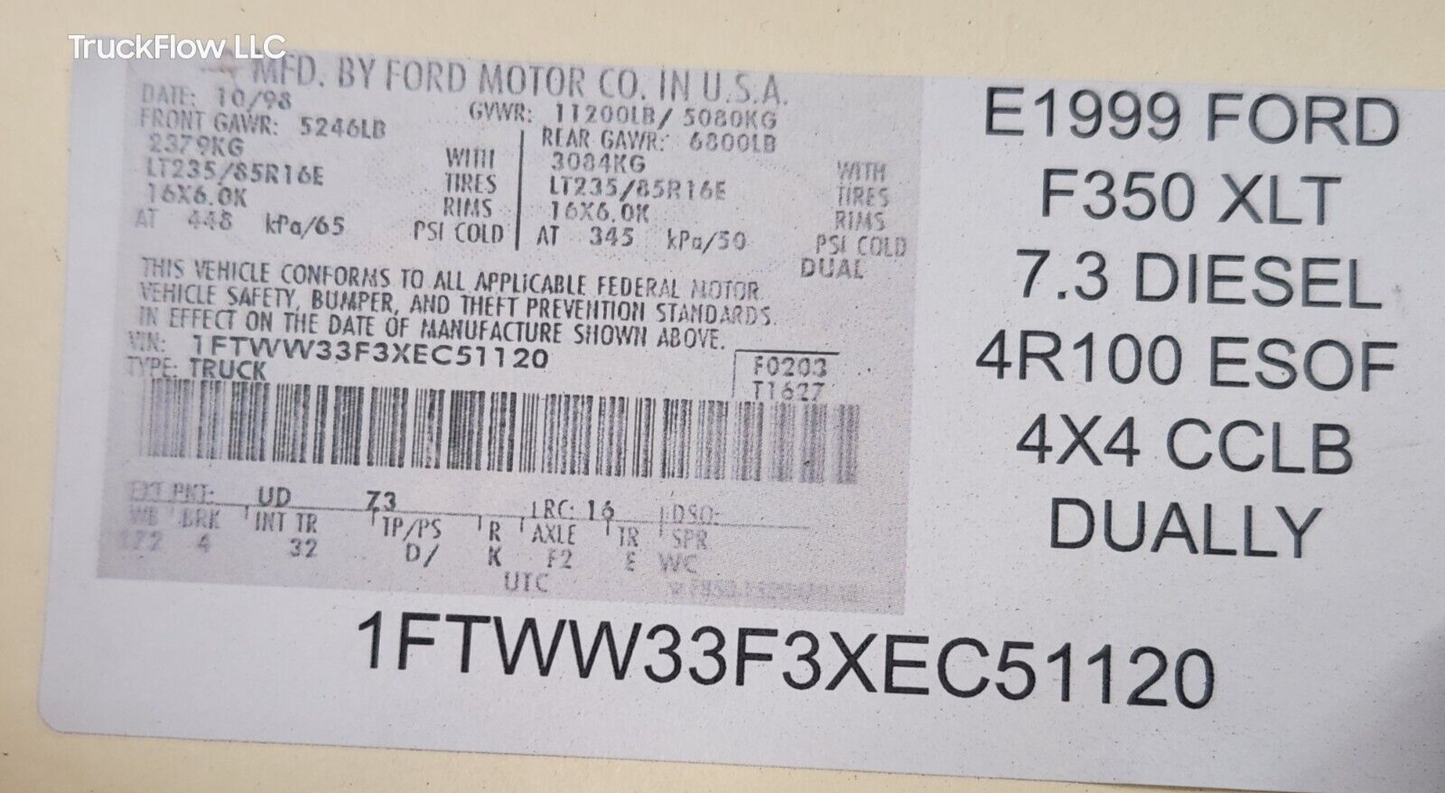 EARLY 1999 Ford F250 F350 7.3 Diesel ENGINE BAY Wiring Harness XC35-12A581-XD