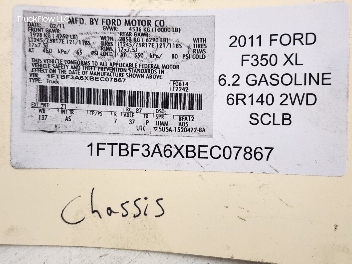 11-12 FORD SUPER DUTY RCLB F250 F350 CHASSIS FRAME WIRING HARNESS BC3T-14405-AJ