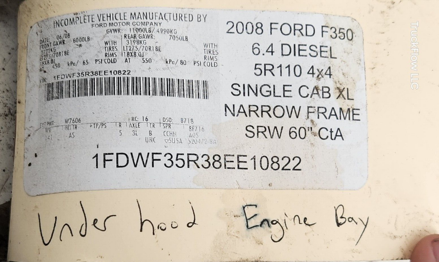 2008 Ford F350 SD 6.4 4x4 Narrow Frame Engine Bay Under Hood Harness P/N# AFH