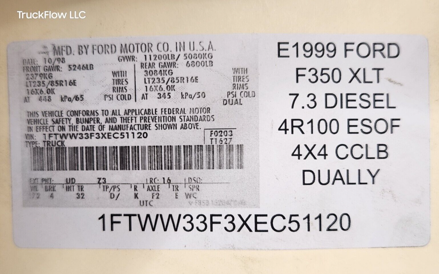 Early 1999 Ford F250 F350 7.3 7.3L XLT Dashboard Wiring Harness XC35-14401-MC