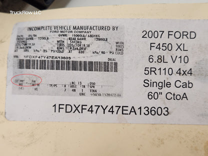 2007 Ford F450 XL 6.8L V10 5R110 4x4 REGULAR CAB, CAB AND CHASSIS, (60" Cab to Axle)