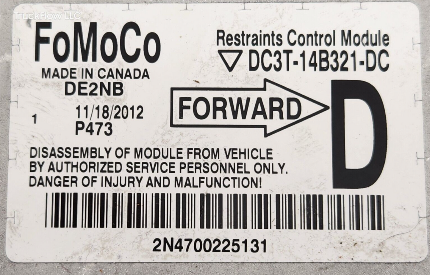 2011-2016 FORD F250 F350 F450 F550 Super Duty Restraints Control Module OEM #DC